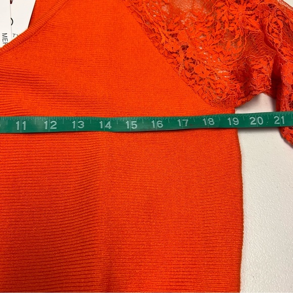Vibrant Orange V-Neck Sweater with Lace Detail - Picture 9 of 9